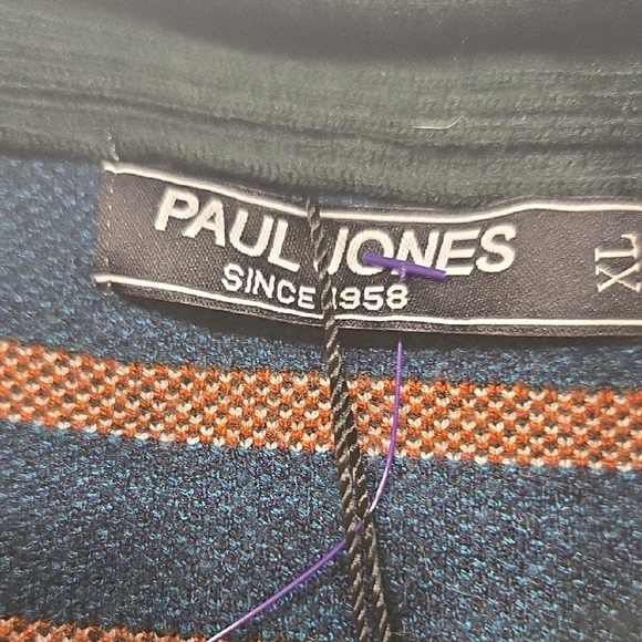 Paul Jones Men's Patterned Cardigan in Blue, Orange, and White - Picture 2 of 15